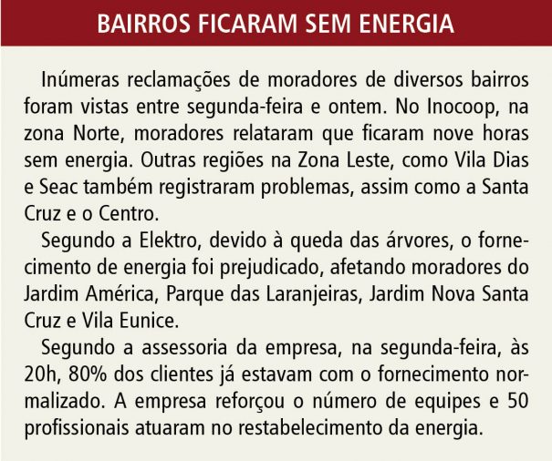 Bairros ficaram sem energia